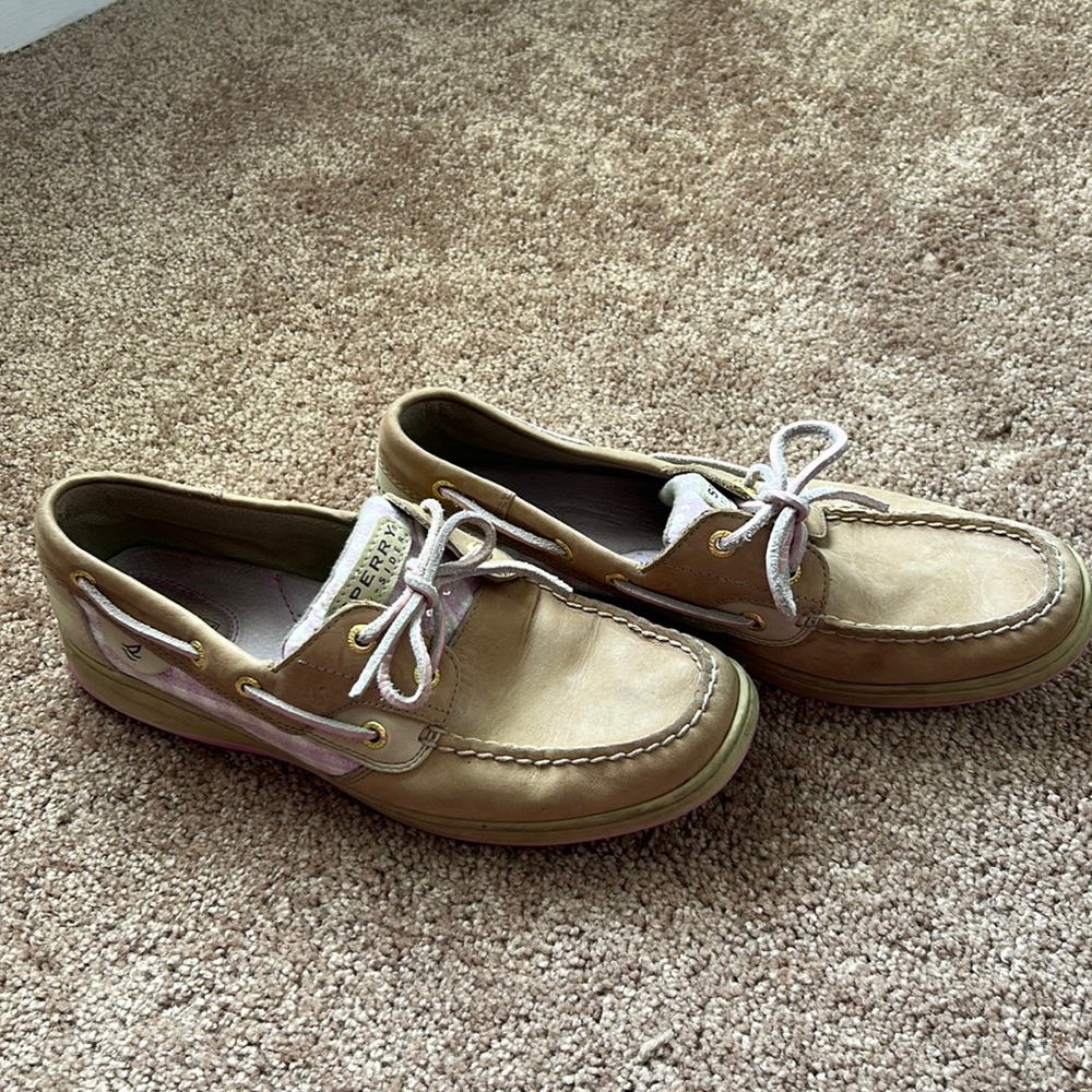 Sperry leather brown and pink loafers